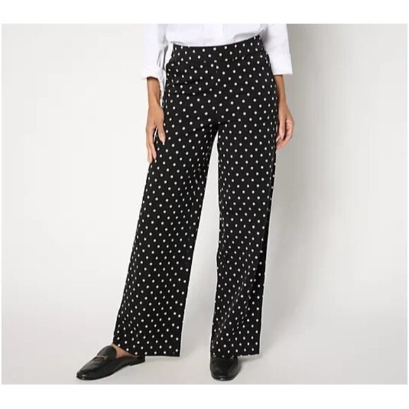 Isaac Mizrahi Live!  24/7 Stretch Printed Straight Pants Black Dot Reg 6 A682612 - Picture 1 of 1